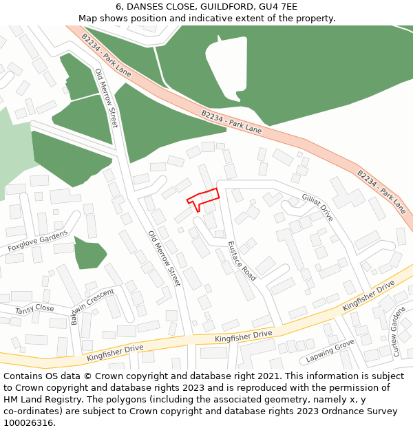 6, DANSES CLOSE, GUILDFORD, GU4 7EE: Location map and indicative extent of plot