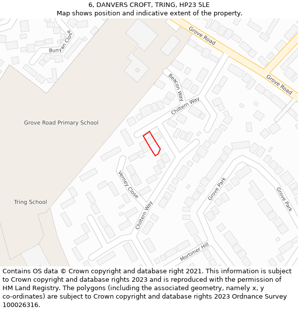 6, DANVERS CROFT, TRING, HP23 5LE: Location map and indicative extent of plot