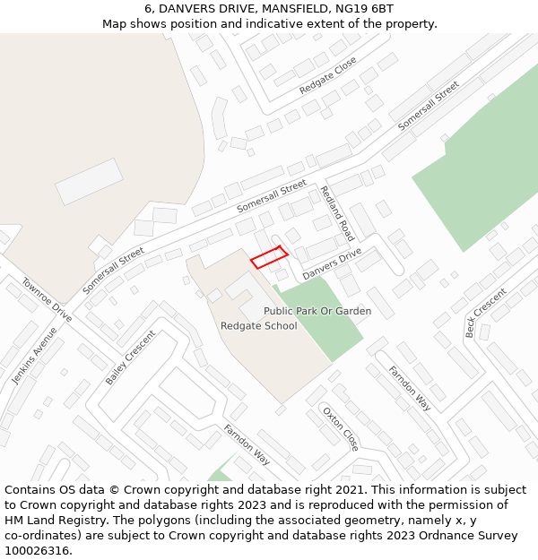 6, DANVERS DRIVE, MANSFIELD, NG19 6BT: Location map and indicative extent of plot