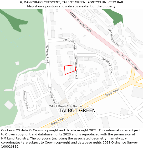 6, DANYGRAIG CRESCENT, TALBOT GREEN, PONTYCLUN, CF72 8AR: Location map and indicative extent of plot