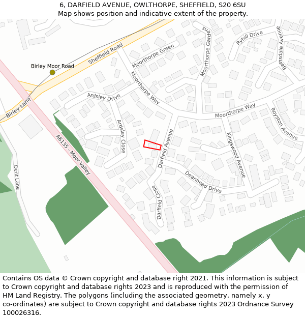 6, DARFIELD AVENUE, OWLTHORPE, SHEFFIELD, S20 6SU: Location map and indicative extent of plot