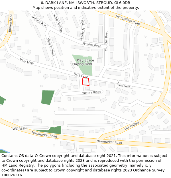 6, DARK LANE, NAILSWORTH, STROUD, GL6 0DR: Location map and indicative extent of plot