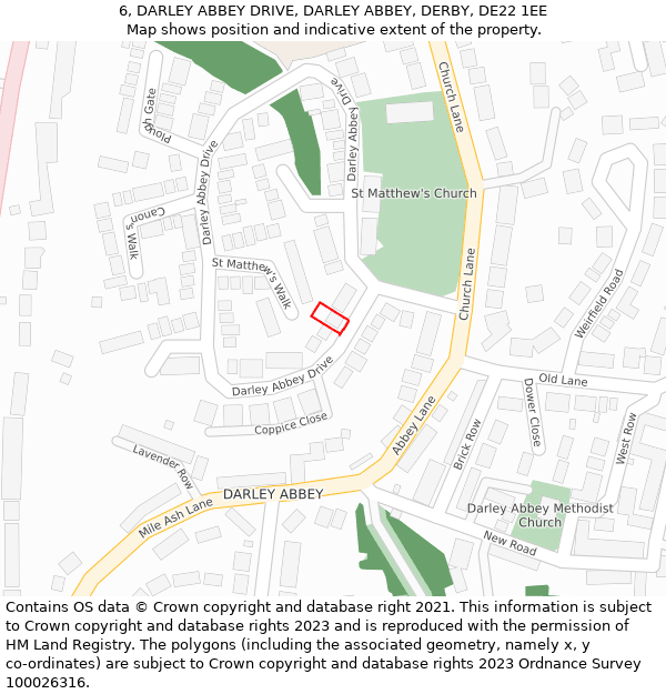 6, DARLEY ABBEY DRIVE, DARLEY ABBEY, DERBY, DE22 1EE: Location map and indicative extent of plot