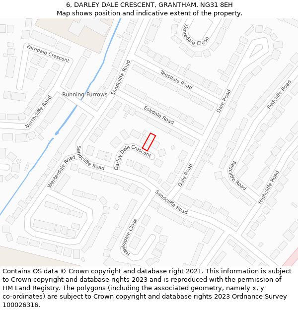 6, DARLEY DALE CRESCENT, GRANTHAM, NG31 8EH: Location map and indicative extent of plot