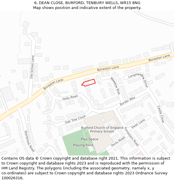 6, DEAN CLOSE, BURFORD, TENBURY WELLS, WR15 8NG: Location map and indicative extent of plot