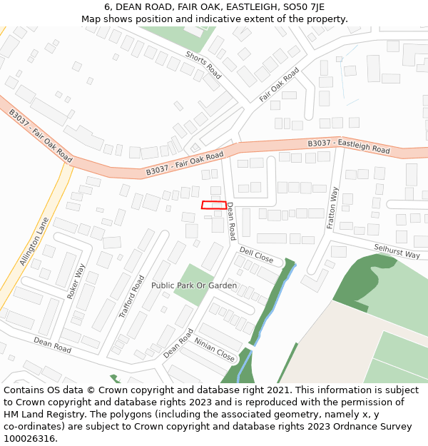 6, DEAN ROAD, FAIR OAK, EASTLEIGH, SO50 7JE: Location map and indicative extent of plot