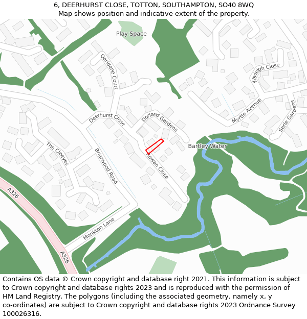 6, DEERHURST CLOSE, TOTTON, SOUTHAMPTON, SO40 8WQ: Location map and indicative extent of plot