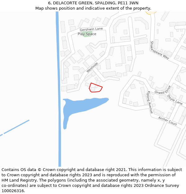 6, DELACORTE GREEN, SPALDING, PE11 3WN: Location map and indicative extent of plot