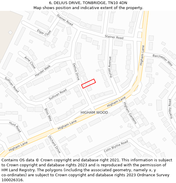 6, DELIUS DRIVE, TONBRIDGE, TN10 4DN: Location map and indicative extent of plot
