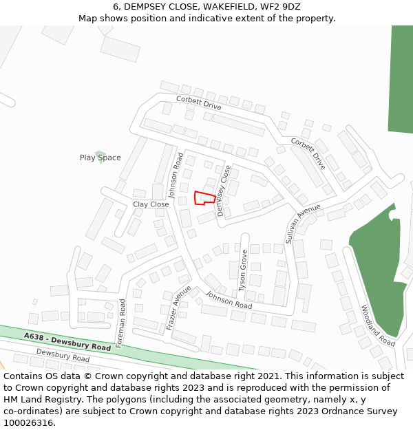 6, DEMPSEY CLOSE, WAKEFIELD, WF2 9DZ: Location map and indicative extent of plot