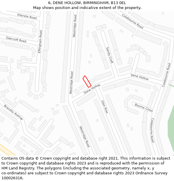 6, DENE HOLLOW, BIRMINGHAM, B13 0EL: Location map and indicative extent of plot