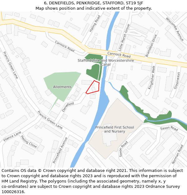 6, DENEFIELDS, PENKRIDGE, STAFFORD, ST19 5JF: Location map and indicative extent of plot