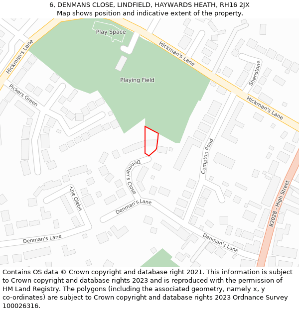 6, DENMANS CLOSE, LINDFIELD, HAYWARDS HEATH, RH16 2JX: Location map and indicative extent of plot