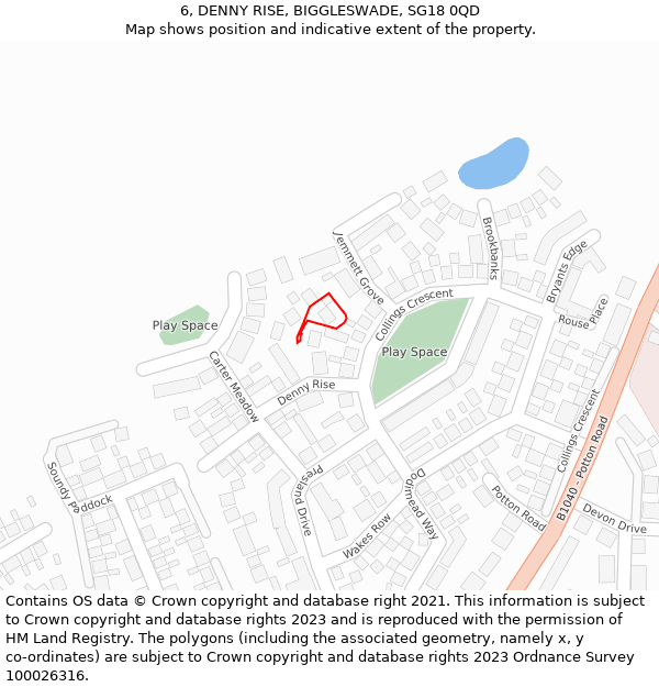 6, DENNY RISE, BIGGLESWADE, SG18 0QD: Location map and indicative extent of plot