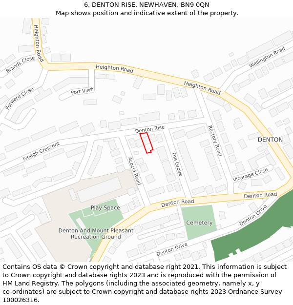 6, DENTON RISE, NEWHAVEN, BN9 0QN: Location map and indicative extent of plot