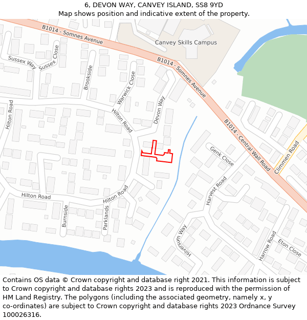 6, DEVON WAY, CANVEY ISLAND, SS8 9YD: Location map and indicative extent of plot