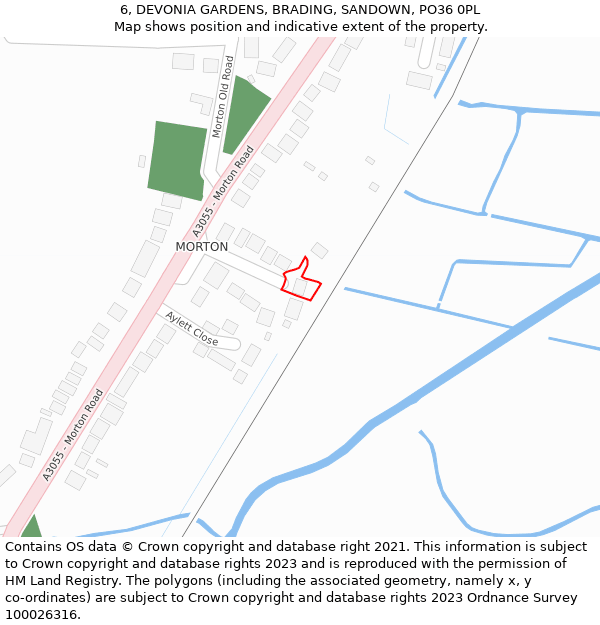 6, DEVONIA GARDENS, BRADING, SANDOWN, PO36 0PL: Location map and indicative extent of plot