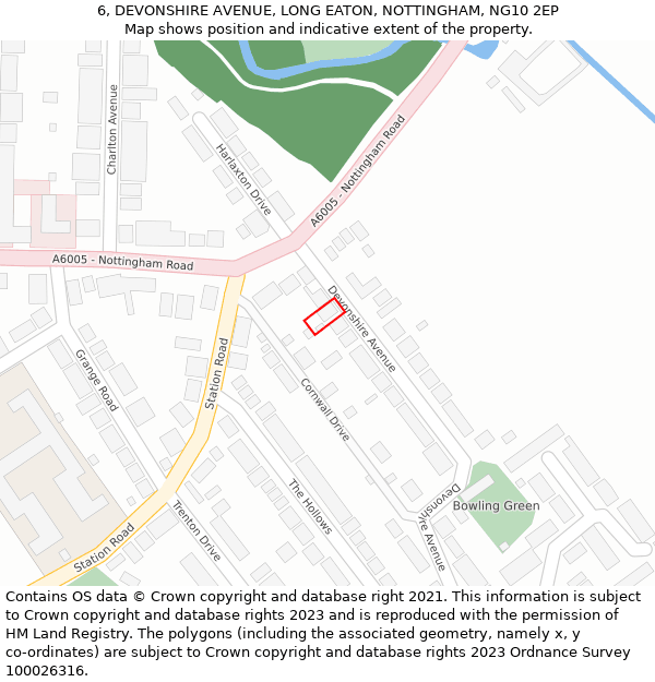 6, DEVONSHIRE AVENUE, LONG EATON, NOTTINGHAM, NG10 2EP: Location map and indicative extent of plot