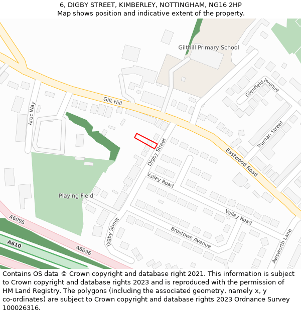 6, DIGBY STREET, KIMBERLEY, NOTTINGHAM, NG16 2HP: Location map and indicative extent of plot