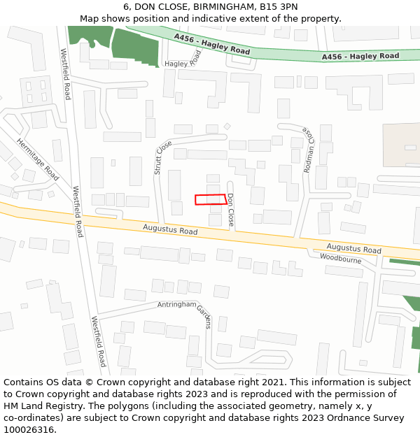 6, DON CLOSE, BIRMINGHAM, B15 3PN: Location map and indicative extent of plot