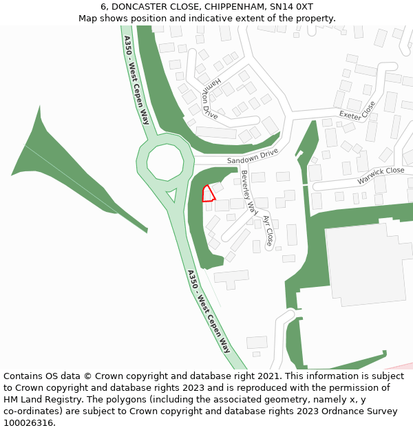 6, DONCASTER CLOSE, CHIPPENHAM, SN14 0XT: Location map and indicative extent of plot