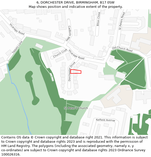 6, DORCHESTER DRIVE, BIRMINGHAM, B17 0SW: Location map and indicative extent of plot