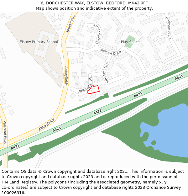 6, DORCHESTER WAY, ELSTOW, BEDFORD, MK42 9FF: Location map and indicative extent of plot