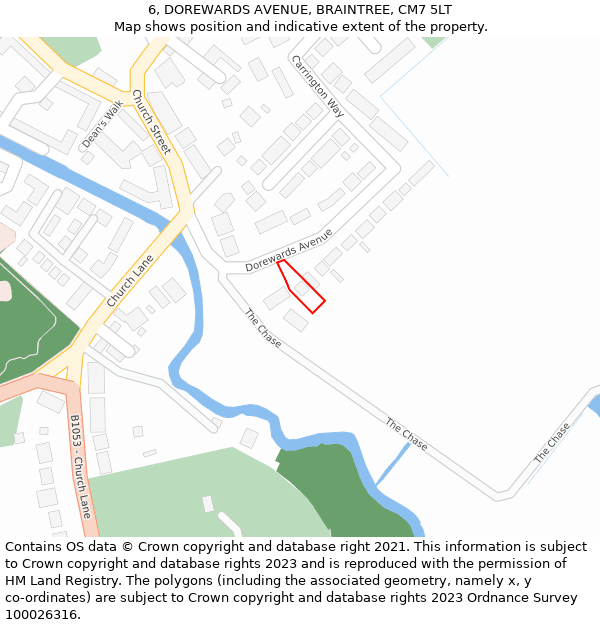 6, DOREWARDS AVENUE, BRAINTREE, CM7 5LT: Location map and indicative extent of plot
