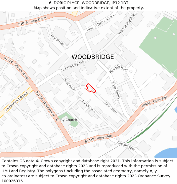 6, DORIC PLACE, WOODBRIDGE, IP12 1BT: Location map and indicative extent of plot