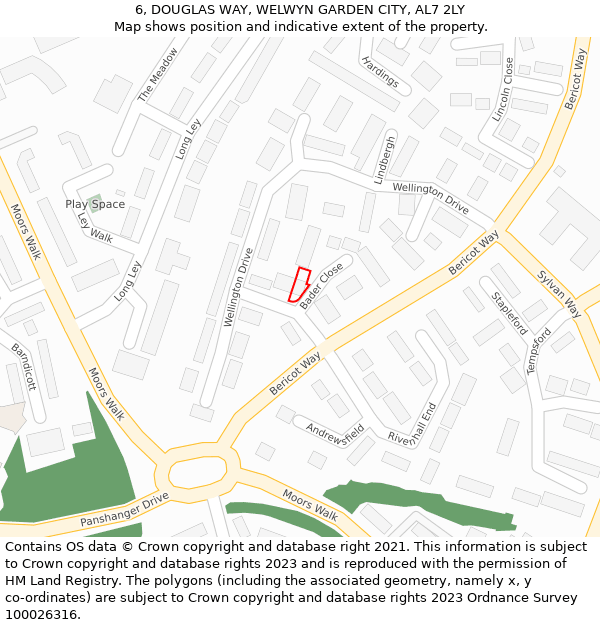 6, DOUGLAS WAY, WELWYN GARDEN CITY, AL7 2LY: Location map and indicative extent of plot