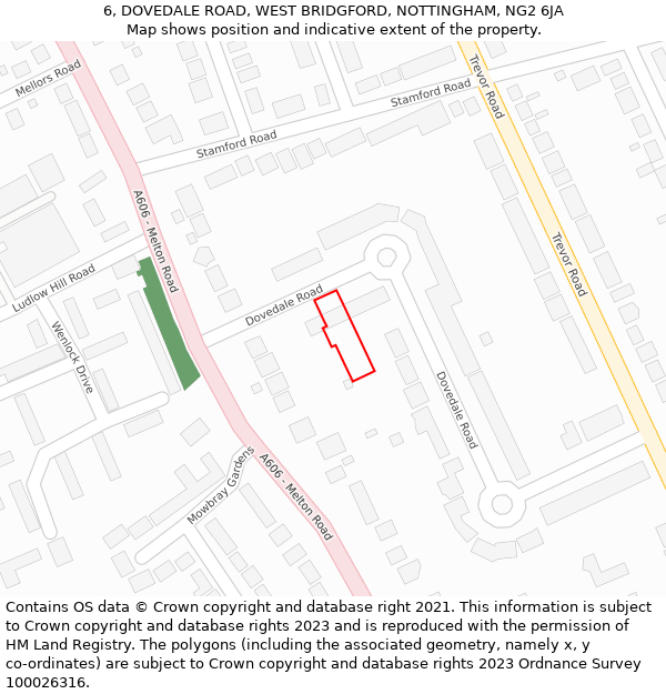 6, DOVEDALE ROAD, WEST BRIDGFORD, NOTTINGHAM, NG2 6JA: Location map and indicative extent of plot