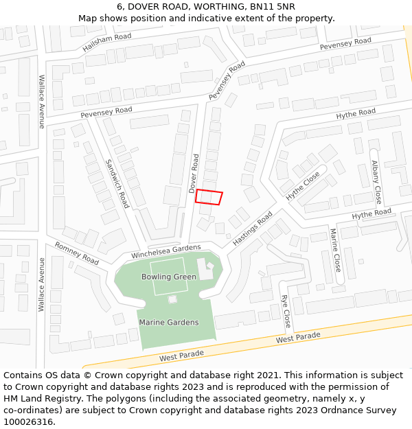 6, DOVER ROAD, WORTHING, BN11 5NR: Location map and indicative extent of plot