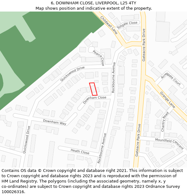 6, DOWNHAM CLOSE, LIVERPOOL, L25 4TY: Location map and indicative extent of plot