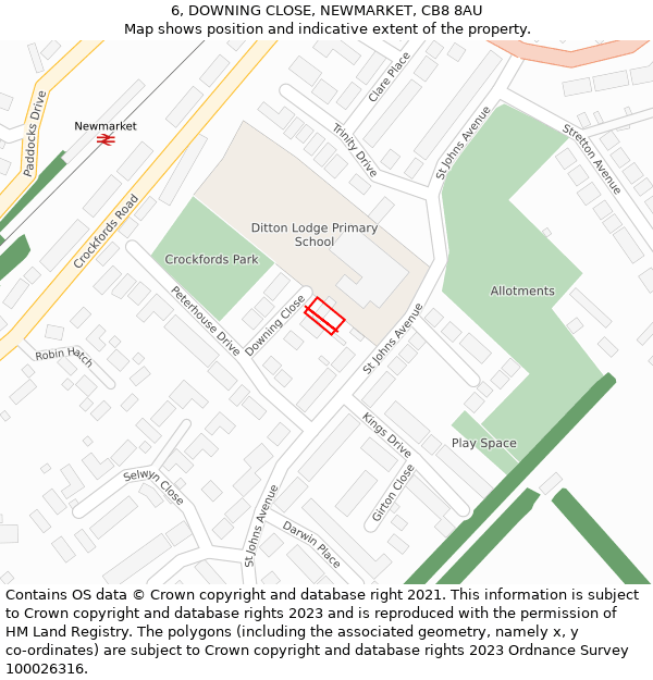 6, DOWNING CLOSE, NEWMARKET, CB8 8AU: Location map and indicative extent of plot