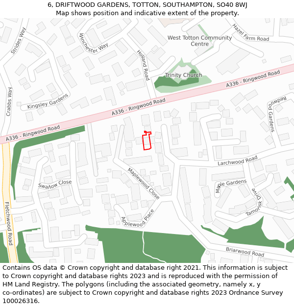 6, DRIFTWOOD GARDENS, TOTTON, SOUTHAMPTON, SO40 8WJ: Location map and indicative extent of plot