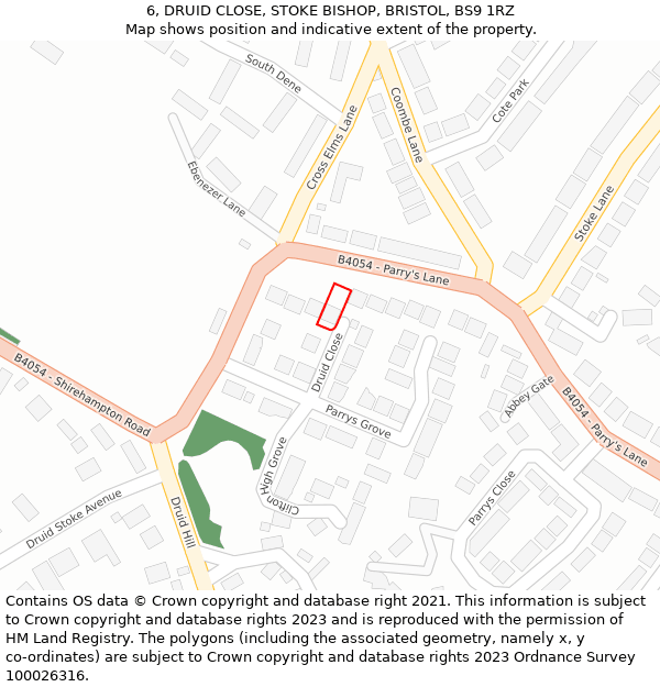 6, DRUID CLOSE, STOKE BISHOP, BRISTOL, BS9 1RZ: Location map and indicative extent of plot