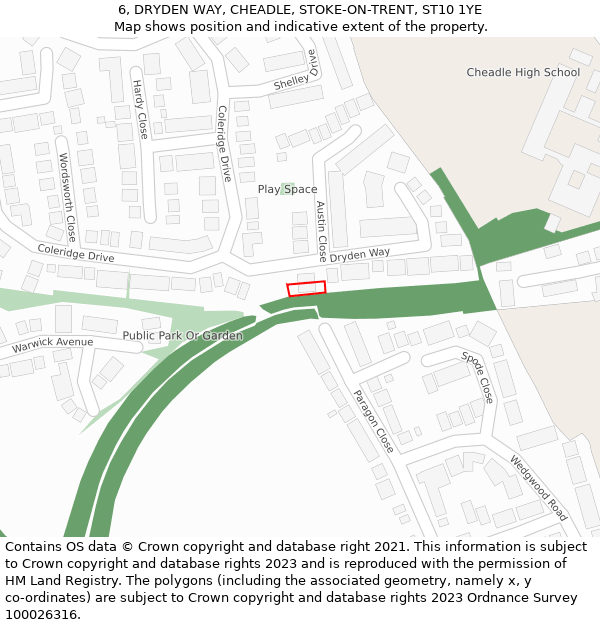 6, DRYDEN WAY, CHEADLE, STOKE-ON-TRENT, ST10 1YE: Location map and indicative extent of plot