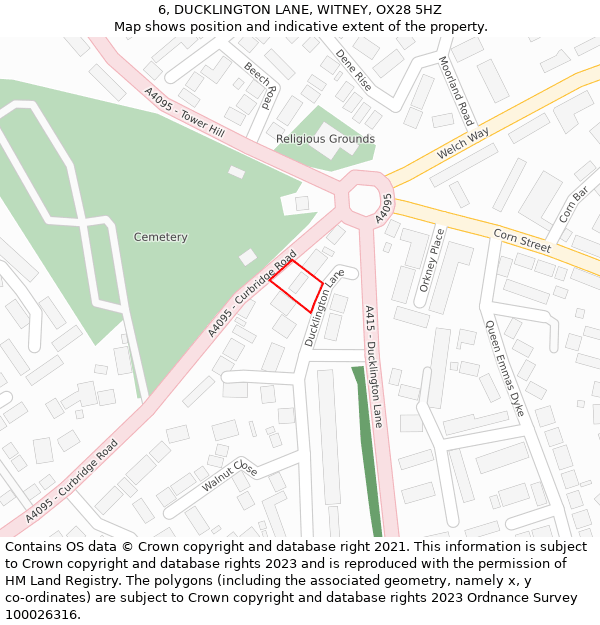 6, DUCKLINGTON LANE, WITNEY, OX28 5HZ: Location map and indicative extent of plot