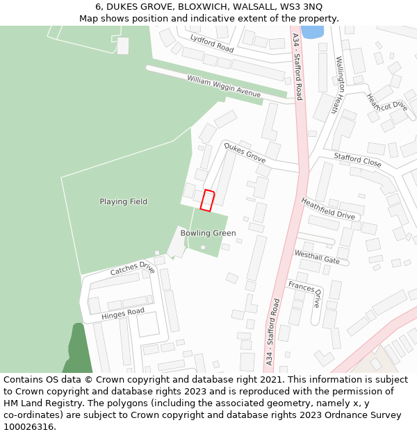 6, DUKES GROVE, BLOXWICH, WALSALL, WS3 3NQ: Location map and indicative extent of plot
