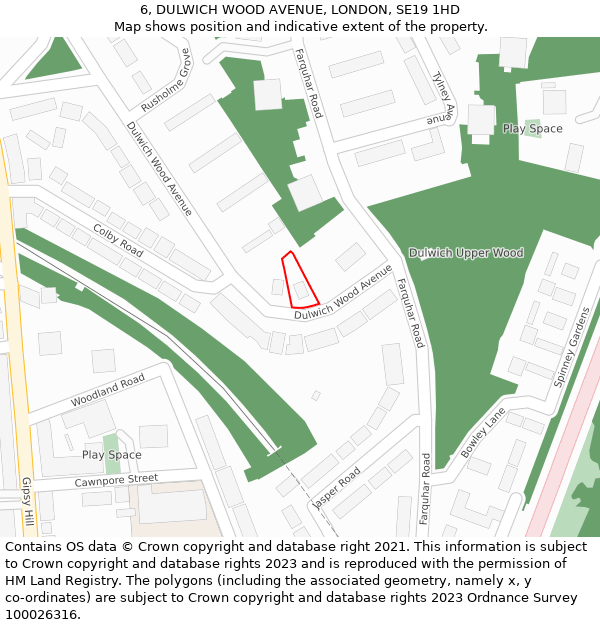 6, DULWICH WOOD AVENUE, LONDON, SE19 1HD: Location map and indicative extent of plot