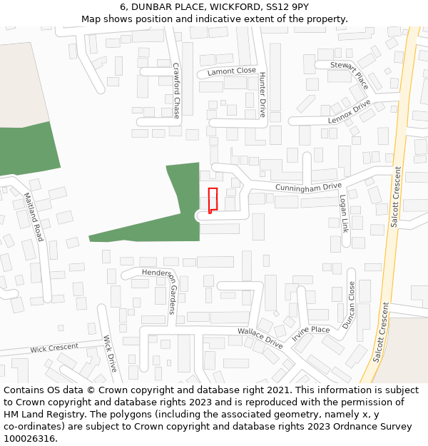 6, DUNBAR PLACE, WICKFORD, SS12 9PY: Location map and indicative extent of plot