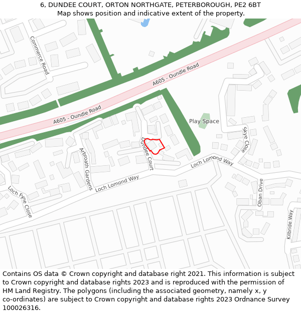 6, DUNDEE COURT, ORTON NORTHGATE, PETERBOROUGH, PE2 6BT: Location map and indicative extent of plot