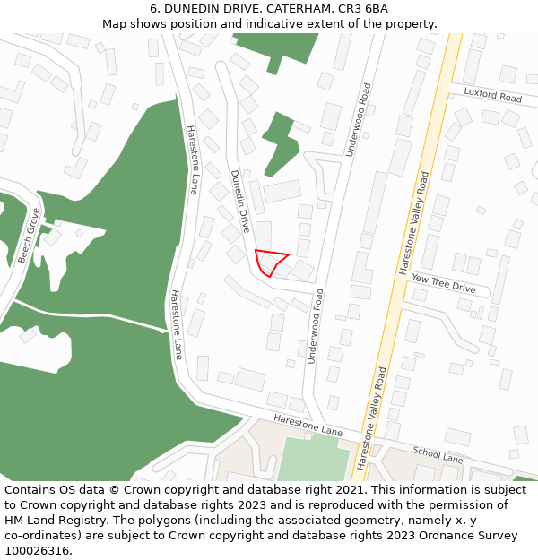 6, DUNEDIN DRIVE, CATERHAM, CR3 6BA: Location map and indicative extent of plot