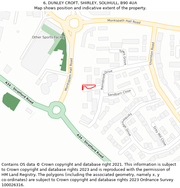 6, DUNLEY CROFT, SHIRLEY, SOLIHULL, B90 4UA: Location map and indicative extent of plot