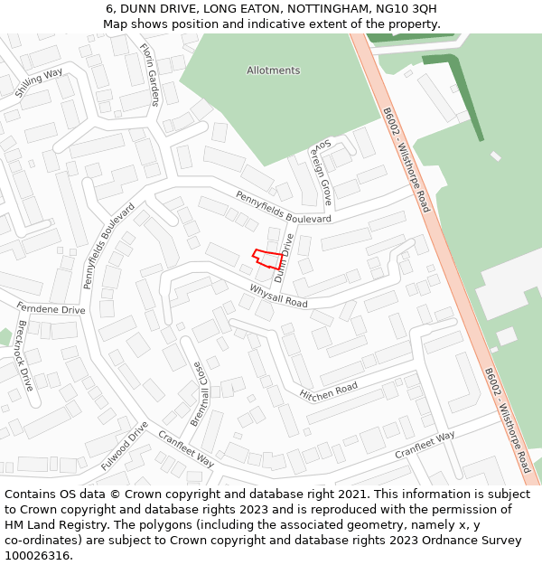 6, DUNN DRIVE, LONG EATON, NOTTINGHAM, NG10 3QH: Location map and indicative extent of plot