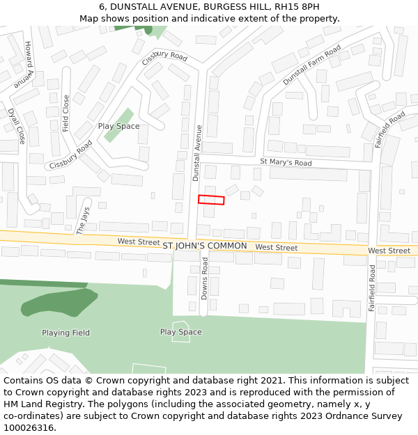 6, DUNSTALL AVENUE, BURGESS HILL, RH15 8PH: Location map and indicative extent of plot