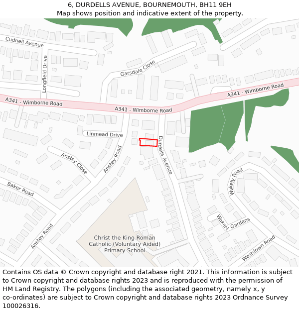 6, DURDELLS AVENUE, BOURNEMOUTH, BH11 9EH: Location map and indicative extent of plot