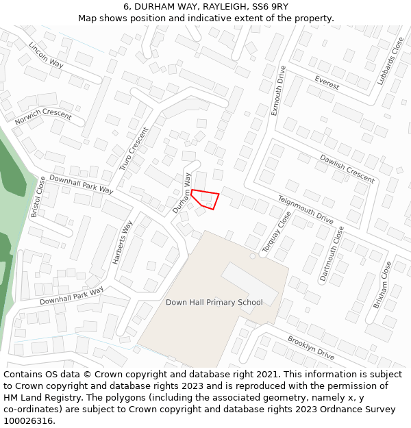 6, DURHAM WAY, RAYLEIGH, SS6 9RY: Location map and indicative extent of plot