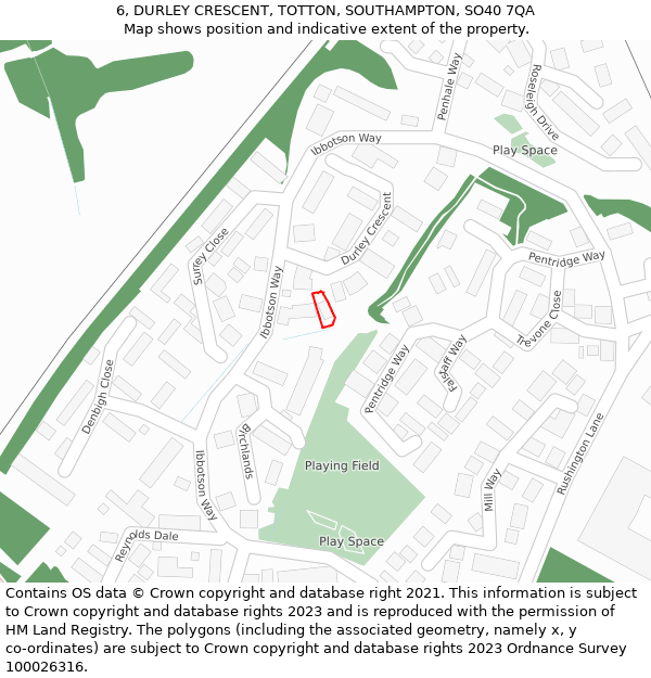 6, DURLEY CRESCENT, TOTTON, SOUTHAMPTON, SO40 7QA: Location map and indicative extent of plot