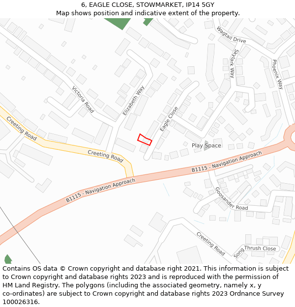 6, EAGLE CLOSE, STOWMARKET, IP14 5GY: Location map and indicative extent of plot